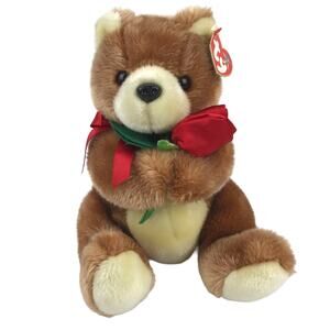 Ty Beanie Buddy Always Bear Plush 9" Brown Red Rose 2005 Stuffed Animal Tags
